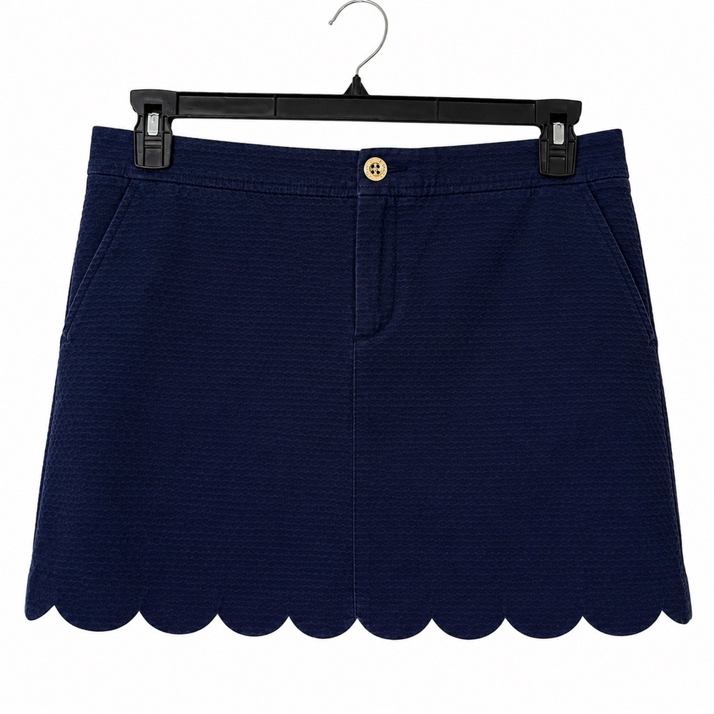Lilly Pulitzer Womens 12 Skort Navy Blue Scalloped Textured Cotton Mini Preppy